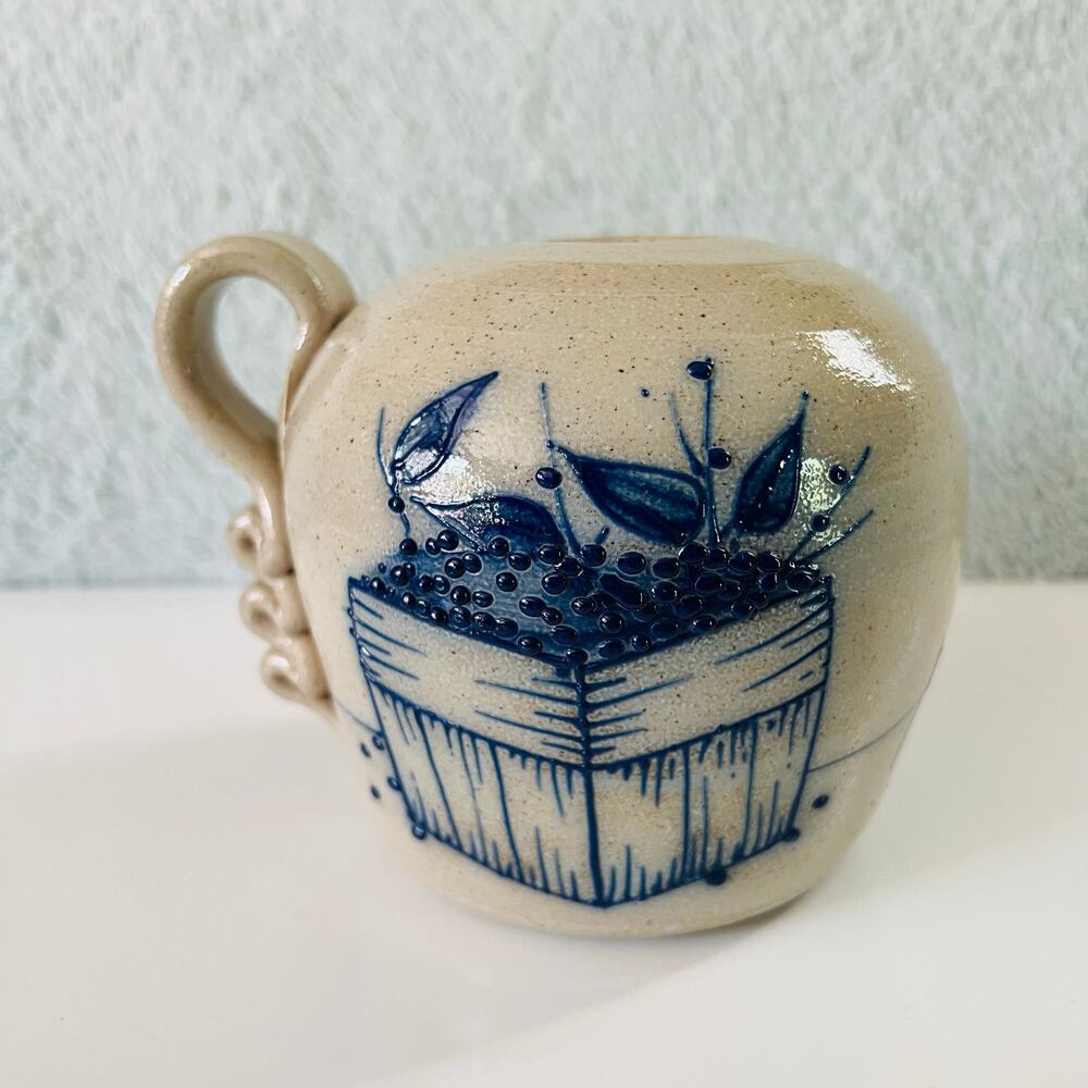 Salmon Falls Stoneware salt-glazed oil lamp base Blueberry basket vintage 1994